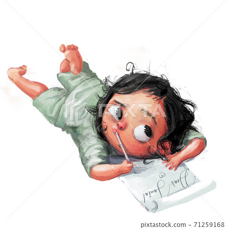 cute little cartoon girl writes a letter to Santa 71259168