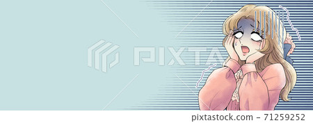 Showa Retro Girl Manga-style, shocked young lady, banner 71259252