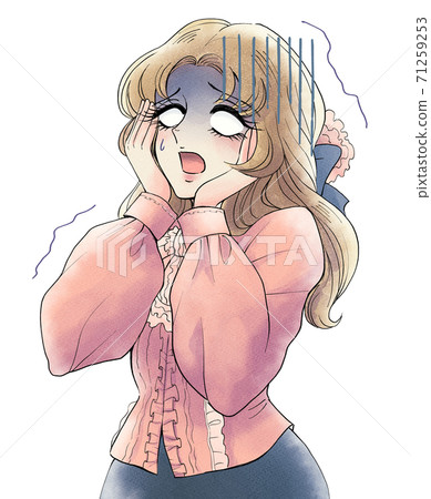 Showa Retro Girl Manga-style, shocked young lady 71259253