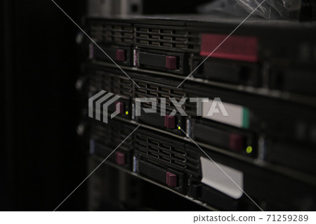 Panel row of servers located in the data center vertical selective center 71259289