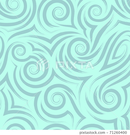 Vector turquoise seamless pattern of spirals and curls for decoration and printing on fabric on a blue background. Texture of swirl or sea waves for wrapping paper and clothes. 71260400