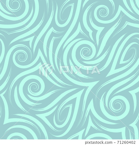 Vector turquoise seamless pattern of spirals and curls for decoration and printing on fabric on a blue background. Texture of swirl or sea waves for wrapping paper and clothes. 71260402