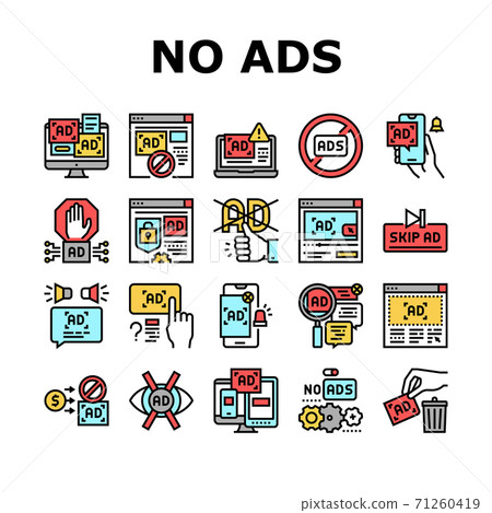No Ads Advertise Free Collection Icons Set Vector 71260419