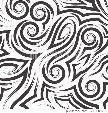 Vector seamless pattern drawn with paint on a white background for decoration. Smooth lines with torn ends in the form of spirals of corners and loops. 71260422
