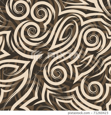 Vector seamless beige pattern painted with paint on a brown background for decor. Texture for curtains fabrics or wrapping paper. 71260423