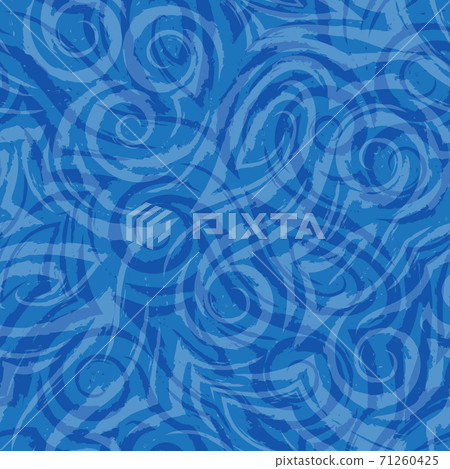 Vector seamless blue pattern of abstract shapes and splashes. on a sea background for decor. Texture for curtains fabrics or wrapping paper. Spiral waves bends and loops. 71260425