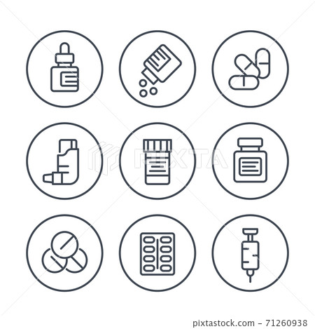medicaments line icons in circles on white medicaments line icons in circles on white 71260938