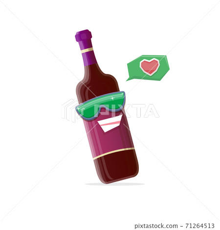 vector funny cartoon red wine bottle character with sunglasses isolated on white background. funky smiling glass wine bottle character design template for wine menu or wine map. vector funny cartoon red wine bottle character with sunglasses isolated on white background. funky smiling glass wine bottle character design template for wine menu or wine map. 71264513