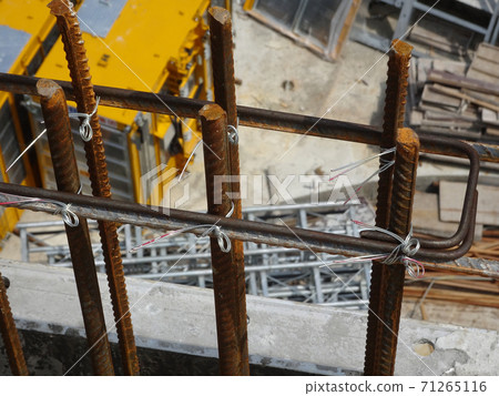 SEREMBAN, MALAYSIA -AUGUST 05, 2017: Steel reinforcement bar used to reinforced concrete at the construction site. It was tied together using tiny wires.     71265116