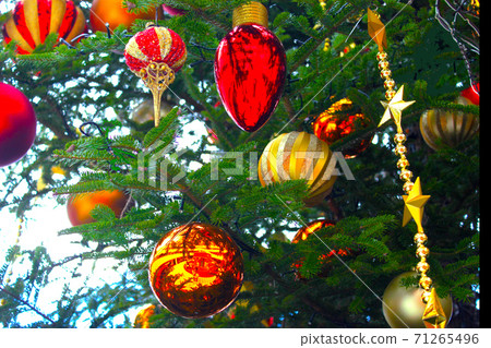 白天的樹和裝飾品聖誕節的季節 71265496