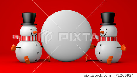 3D Rendering, Abstract of Christmas 2 snowman sitting between big snow ball with blank empty space for your copy ,Mock up design for Christmas celebration concept with red color background. 3D Rendering, Abstract of Christmas 2 snowman sitting between big snow ball with blank empty space for your copy ,Mock up design for Christmas celebration concept with red color background. 71266924