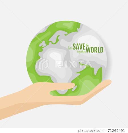 ECO FRIENDLY. Hand hold Green Earth. Vector illustration ECO FRIENDLY. Hand hold Green Earth. Vector illustration 71269491