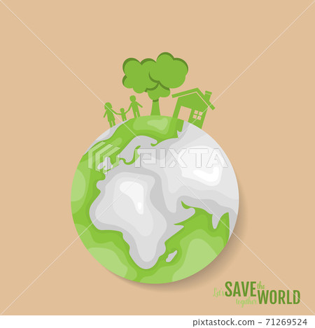 Ecology concept. Paper cut of family and tree on green background. Vector illustration Ecology concept. Paper cut of family and tree on green background. Vector illustration 71269524