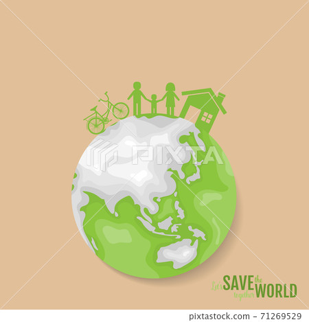 Ecology concept. Paper cut of family on green background. Vector illustration Ecology concept. Paper cut of family on green background. Vector illustration 71269529