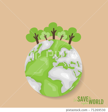 ECO FRIENDLY. Ecology concept with Green Eco Earth and Trees. Vector illustration ECO FRIENDLY. Ecology concept with Green Eco Earth and Trees. Vector illustration 71269530