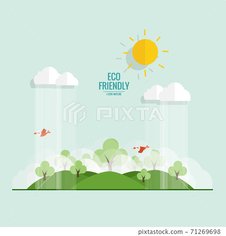 ECO FRIENDLY. Ecology concept with tree background. Vector illustration 71269698
