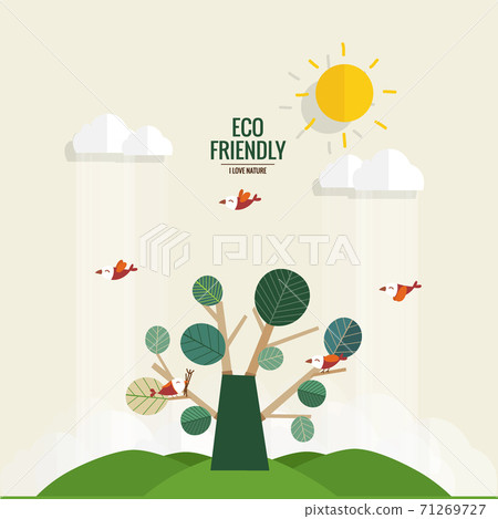 ECO FRIENDLY. Ecology concept with tree background. Vector illustration. 71269727