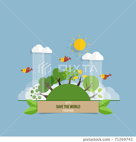 ECO FRIENDLY. Ecology concept with tree background. Vector illustration. ECO FRIENDLY. Ecology concept with tree background. Vector illustration. 71269743