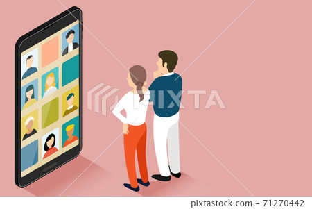 Isometric who searches for friends with a smartphone app 71270442