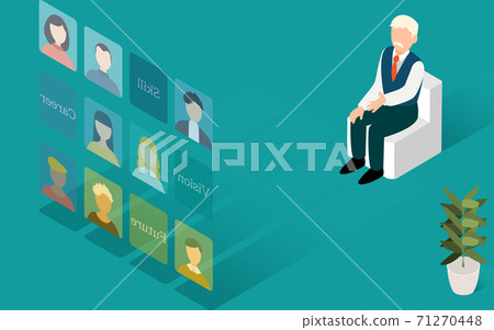 Businessmen selecting applicants through a web interview: Isometric Businessmen selecting applicants through a web interview: Isometric 71270448