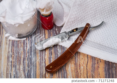 Straight razor shavette and foam. Straight razor shavette and foam. 71271248