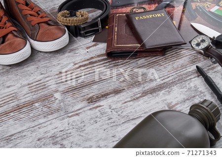 Arrangement of a young traveler accessories. 71271343