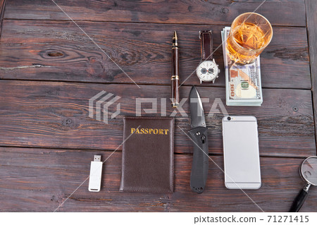 Top view arrangement of mens accessories. Top view arrangement of mens accessories. 71271415