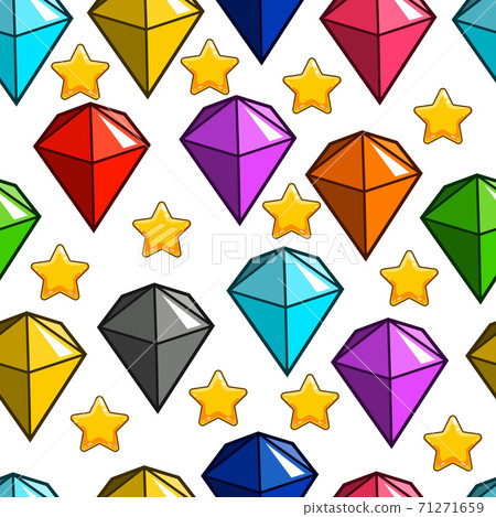 Seamless pattern with cartoon vector gems and stars 71271659
