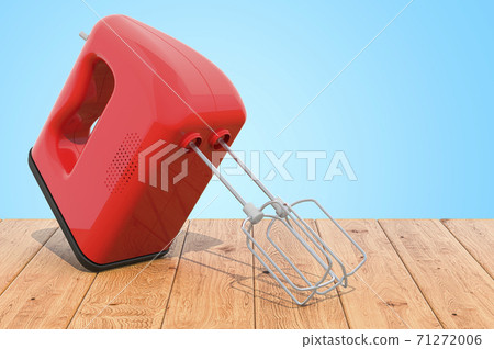Hand kitchen mixer on the wooden planks, 3D rendering 71272006
