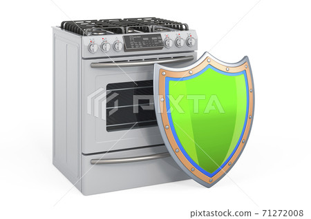 Freestanding gas range with oven with shield, 3D rendering 71272008