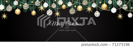 Christmas vector background. Creative design greeting card, banner, poster. Top view xmas decoration balls and snowflakes. 71273196