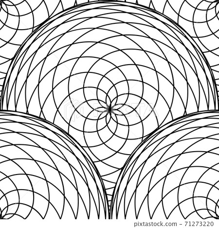 Seamless pattern from circles of intertwined fine lines. Monochrome simple background. Seamless pattern from circles of intertwined fine lines. Monochrome simple background. 71273220