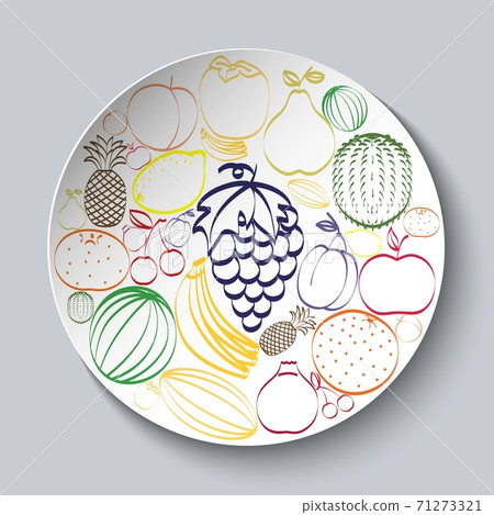 Decorative plate with painted fruit. Decorative plate with painted fruit. 71273321