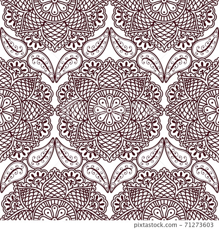 Seamless pattern with hand drawn henna mehndi mandala. Repeating background in oriental indian style. 71273603