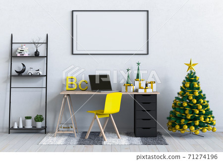 mock up poster frame Christmas interior workspace room. 3d render mock up poster frame Christmas interior workspace room. 3d render 71274196