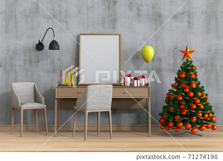 mock up poster frame Christmas interior workspace room. 3d render mock up poster frame Christmas interior workspace room. 3d render 71274198