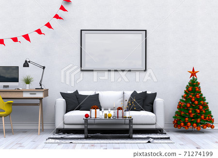 mock up poster frame Christmas interior living room. 3d rendering mock up poster frame Christmas interior living room. 3d rendering 71274199