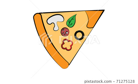 Slice of pizza with salami olive and meadow Slice of pizza with salami olive and meadow 71275128