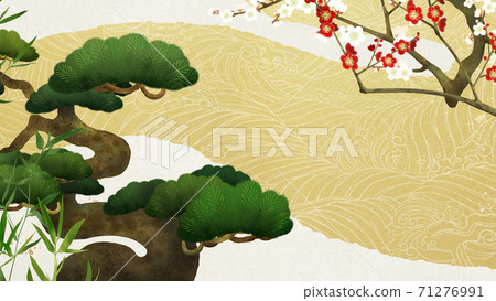 Japanese style background of Shochikuume and waves-There are multiple variations Japanese style background of Shochikuume and waves-There are multiple variations 71276991