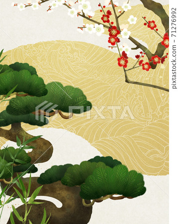 Japanese style background of Shochikuume and waves-There are multiple variations Japanese style background of Shochikuume and waves-There are multiple variations 71276992