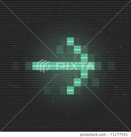 Retrofuturistic glitch right arrow. Green glowing digital pointer. 8 bit pixel arrow. Cyberpunk glowing design element for poster, flyer, cover, banner, web, games. Vector Retrofuturistic glitch right arrow. Green glowing digital pointer. 8 bit pixel arrow. Cyberpunk glowing design element for poster, flyer, cover, banner, web, games. Vector 71277541