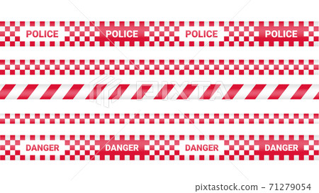 Police tape, crime danger line. Caution police lines isolated. Warning barricade tapes. Set of red warning ribbons. Vector illustration. Police tape, crime danger line. Caution police lines isolated. Warning barricade tapes. Set of red warning ribbons. Vector illustration. 71279054