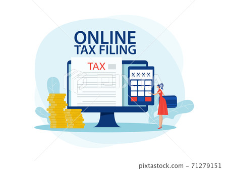 Online tax payment concept. woman paying taxes using a special form on the website of the tax service. Flat vector illustration 71279151