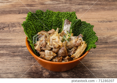 Baled lamb meat in the bowl 71280207
