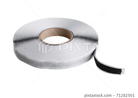 roll of bituminous sealant, for sealing the seams of the roof, roofing materials for installation, on a white background, isolate roll of bituminous sealant, for sealing the seams of the roof, roofing materials for installation, on a white background, isolate 71282501