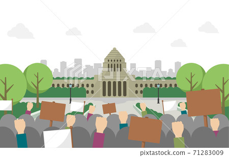 Japanese Diet Building and Protest Demonstration Vector Illustration (without text) 71283009