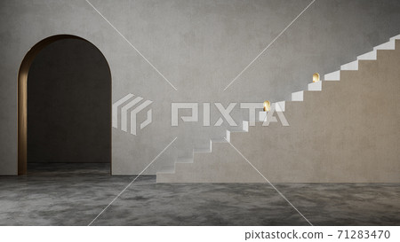 Modern minimalistic interior with arch and stairs. 3d render illustration mockup. 71283470