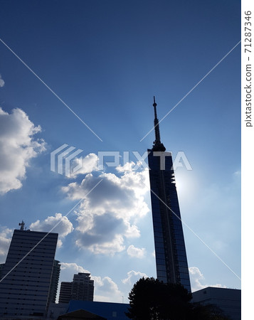 Skyscrapers covered in sunlight at Momochi Beach, Fukuoka, Japan Skyscrapers covered in sunlight at Momochi Beach, Fukuoka, Japan 71287346