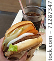 A bite of a delicious hamburger for lunch 71287347