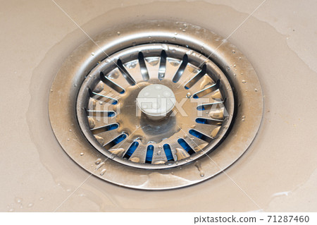 Drain in the sink with a mesh lid close-up Drain in the sink with a mesh lid close-up 71287460